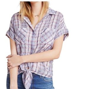 Anthropologie Cloth & Stone plaid tie front short sleeve top excellent condition